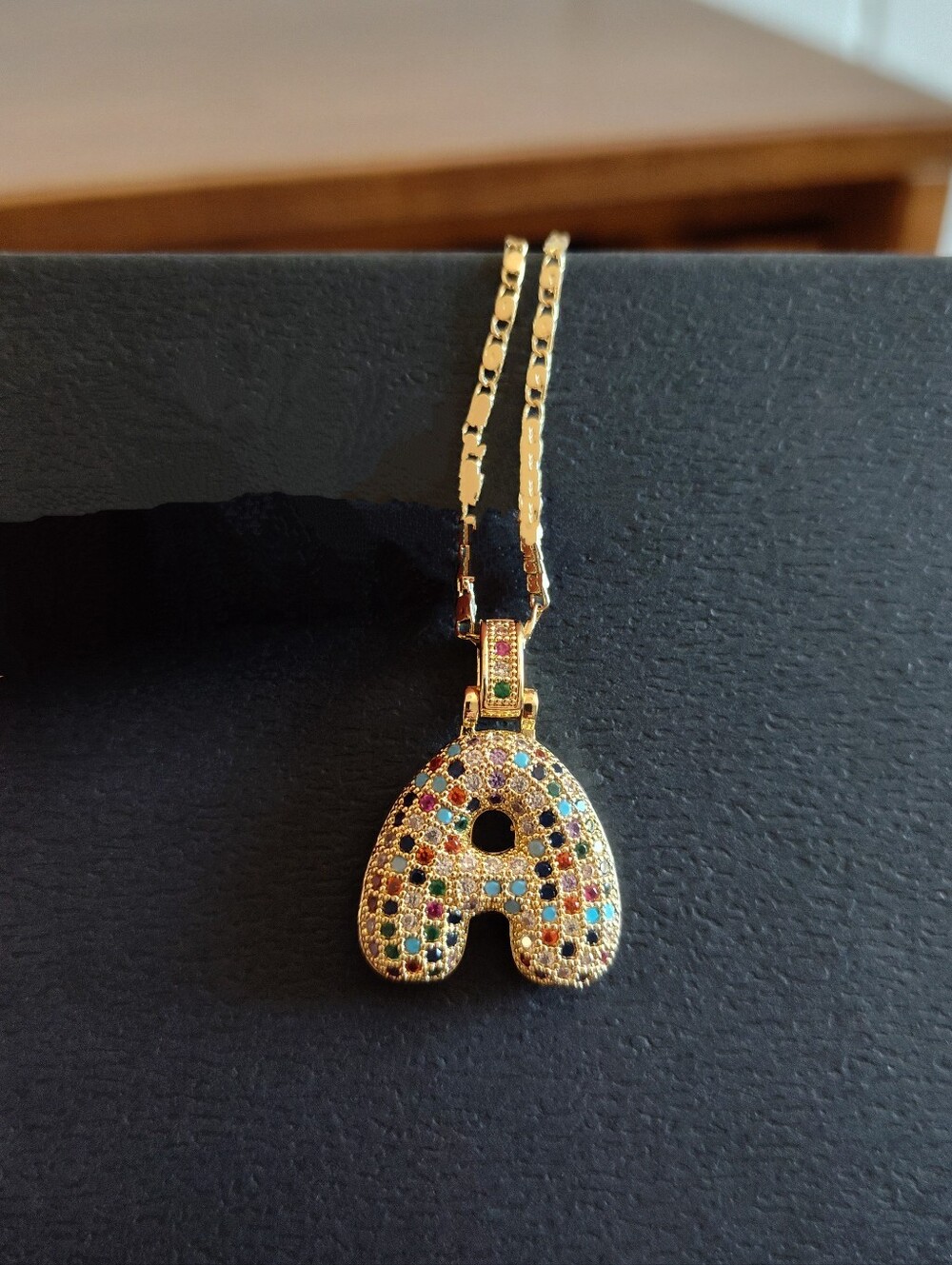 Multicolor Rhinestone Alphabet “A” Pendant Necklace